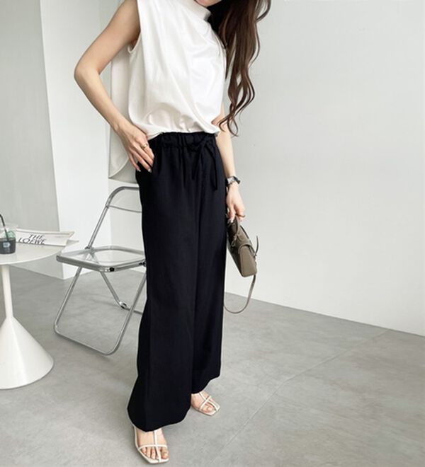 GeeRA（ジーラ）の「冷感リネン風イージーワイドパンツ（ワイドパンツ・ガウチョ）」｜詳細画像