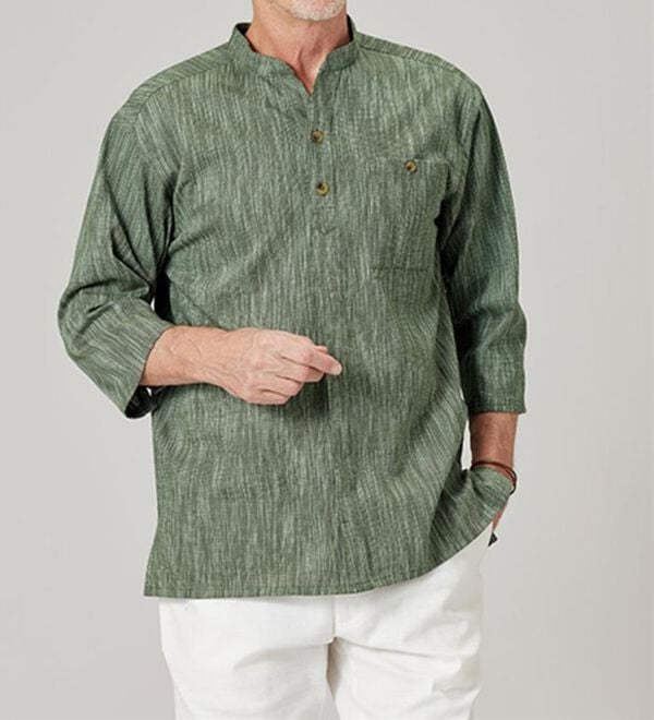 「ざっくり木綿の前開きゆったりシャツ（メンズシャツ）」｜詳細画像