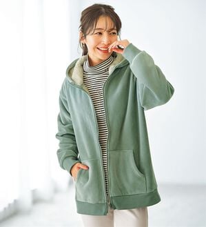 BELLUNA（ベルーナ）の「【快適Ｌａｂ．】リッチベロア素材裏ボアパーカー（パーカー）」｜オリーブ