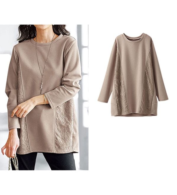 BELLUNA（ベルーナ）の「サイドレース切替デザインチュニック（チュニック）」｜グレージュ