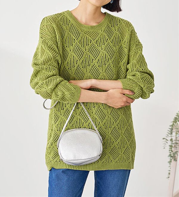 BELLUNA（ベルーナ）の「リーフ柄透かし編ニットチュニック（チュニック）」｜詳細画像