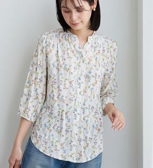 BELLUNA（ベルーナ）の「レーヨン素材ギャザー使いプリントブラウス（ブラウス）」｜詳細画像