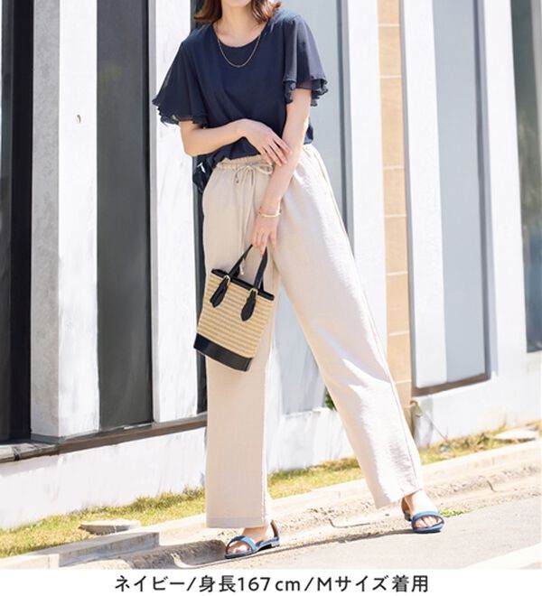 Viola e Viola（ヴィオラ エ ヴィオラ）の「【５つの機能付】袖シフォンゆるＴシャツ（Tシャツ）」｜詳細画像