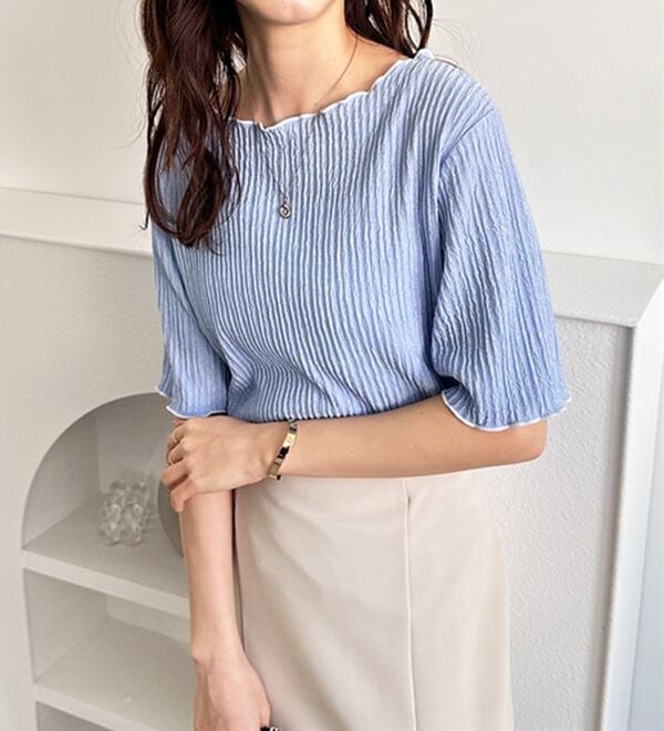 GeeRA（ジーラ）の「前後２ＷＡＹ配色メロー５分袖カットソー（カットソー）」｜詳細画像