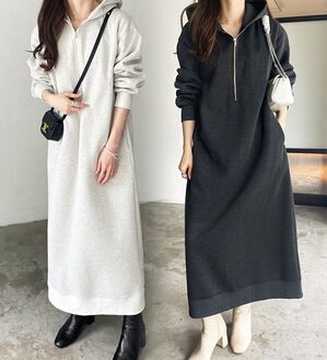 GeeRA（ジーラ）の「【あったか裏起毛】ハーフジップパーカーワンピース（カットソーワンピース）」｜詳細画像