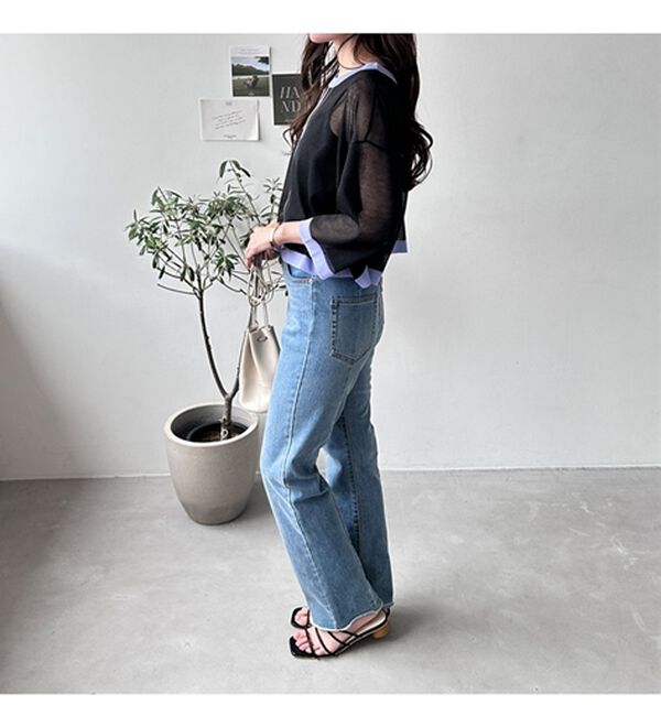 GeeRA（ジーラ）の「配色シアーニットトップス（ニット・セーター）」｜詳細画像