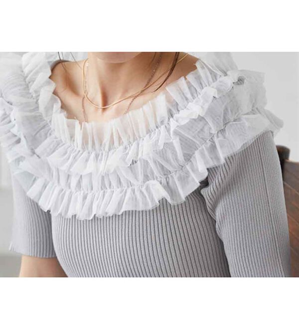 RANAN（ラナン）の「チュールフリルオフショルニット（ニット・セーター）」｜詳細画像