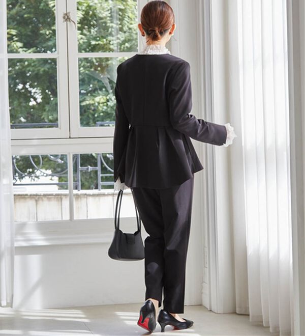 RANAN（ラナン）の「【２点セット】防シワ！ノーカラーペプラムパンツスーツ（パンツスーツ）」｜詳細画像