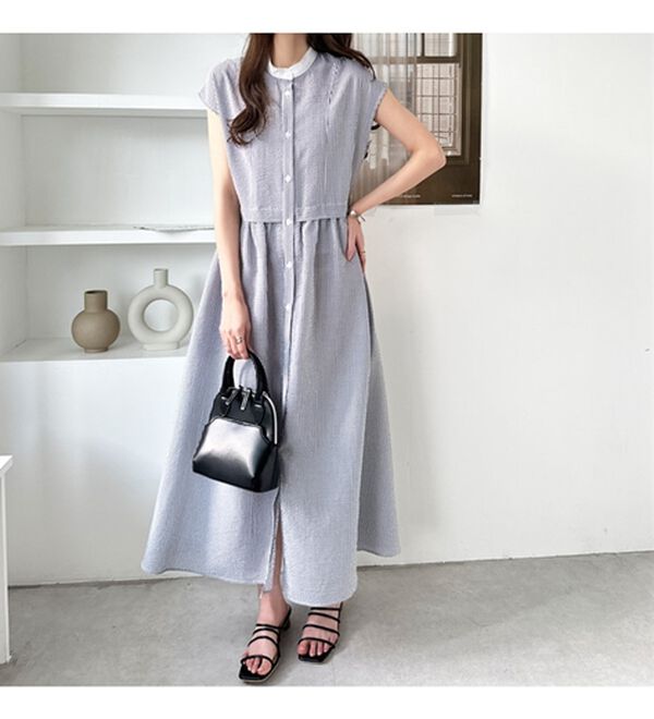 GeeRA（ジーラ）の「クレリック配色ウエストギャザーシャツワンピ―ス（シャツワンピース）」｜詳細画像