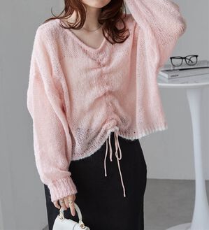 RANAN（ラナン）の「モヘアライク２ＷＡＹギャザーニット（ニット・セーター）」｜ピンク