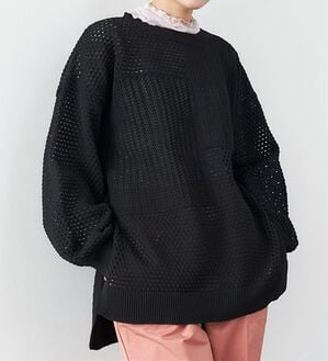 RANAN（ラナン）の「メッシュ素材透かし編みニット（ニット・セーター）」｜ブラック