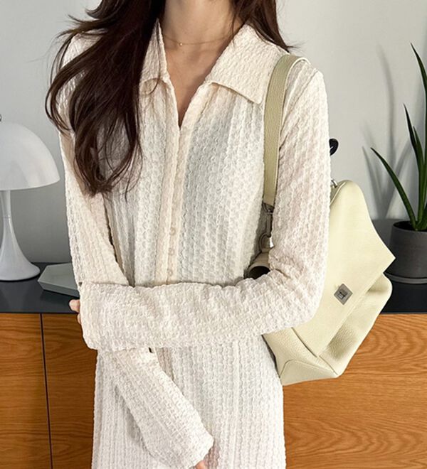 GeeRA（ジーラ）の「ポロ衿表面感素材マーメイドワンピース（カットソーワンピース）」｜詳細画像