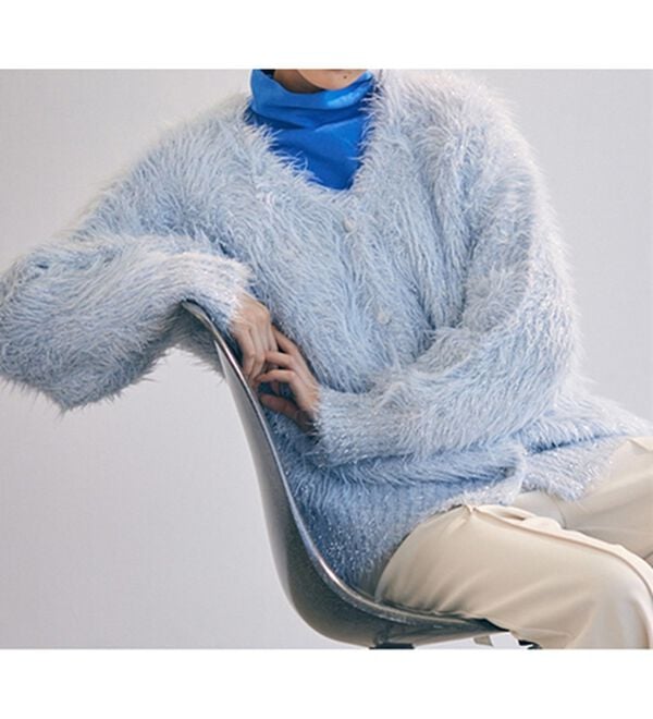 RANAN（ラナン）の「ラメ2WAYシャギーニットカーディガン（ニットカーディガン）」｜ブルー系