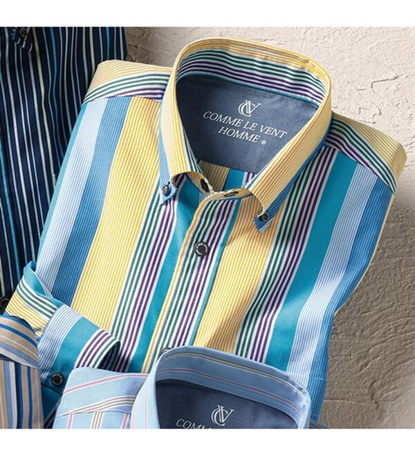 「＜コムルヴァン・オム＞毎日快適ソフトオックスシャツ（メンズシャツ）」｜マルチカラーストライプ