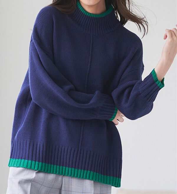 RANAN（ラナン）の「ボリューム袖センターシームハイネックニット（ニット・セーター）」｜ネイビー系