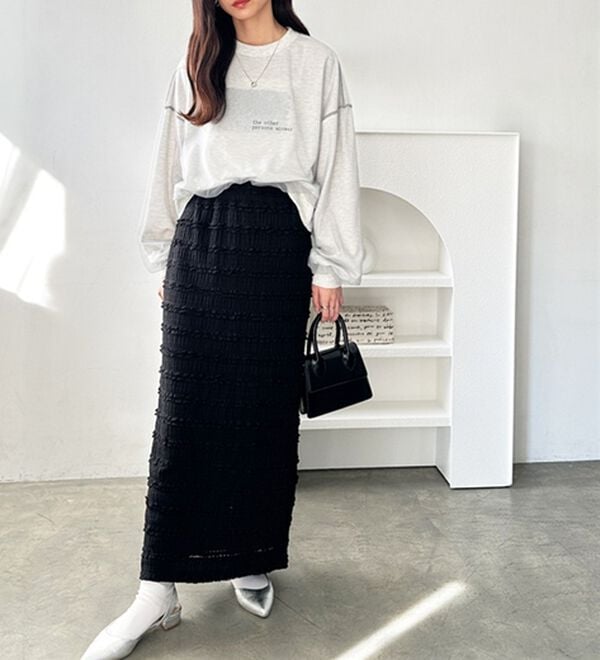 GeeRA（ジーラ）の「すっきりオシャレ見え！ジャカードレースタイトスカート（ロングスカート）」｜詳細画像