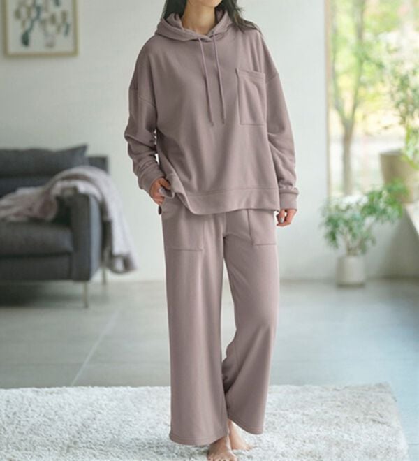 YU'NOW（ユナウ）の「裏起毛パーカー＆ワイドパンツセットアップ（パジャマ・ルームウェア）」｜詳細画像