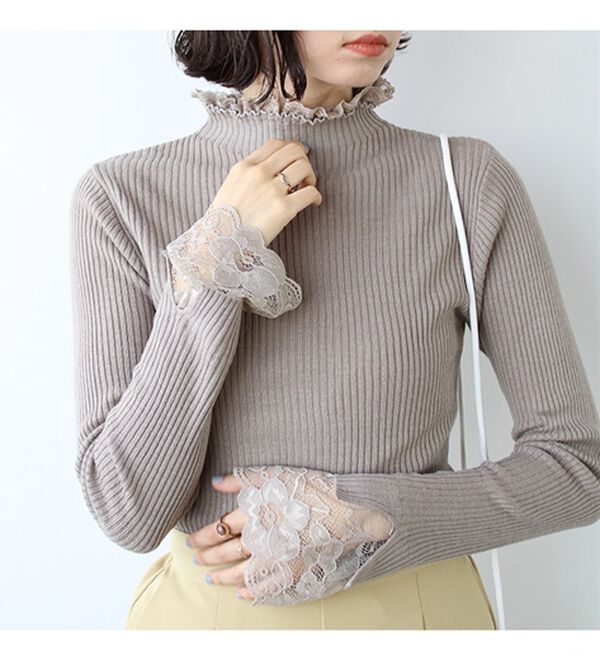 GeeRA（ジーラ）の「大人可愛い！レースが上品なハイネックニット（ニット・セーター）」｜詳細画像