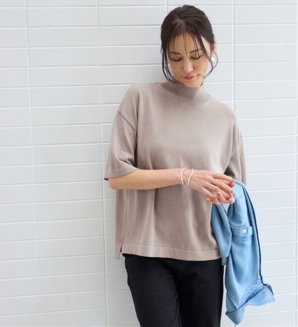 BELLUNA（ベルーナ）の「Ｔシャツが苦手な方に！ひんやり綿混ニットＴ【選べるデザイン】（ニット・セーター）」｜詳細画像