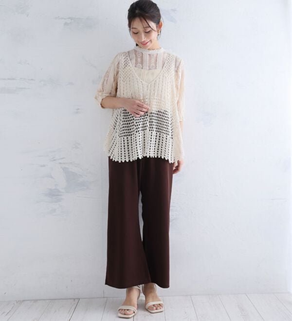 A HAPPY MARILYN（アハッピーマリリン）の「【Ｌ～８Ｌ】＜身長別に選べる２丈＞さらっと美脚ゆるカーブパンツ（ワイドパンツ・ガウチョ）」｜詳細画像