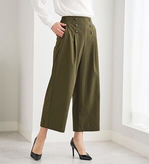 BELLUNA（ベルーナ）の「サラもち！快適ビンテージ調素材ワイドパンツ（ワイドパンツ・ガウチョ）」｜カーキ