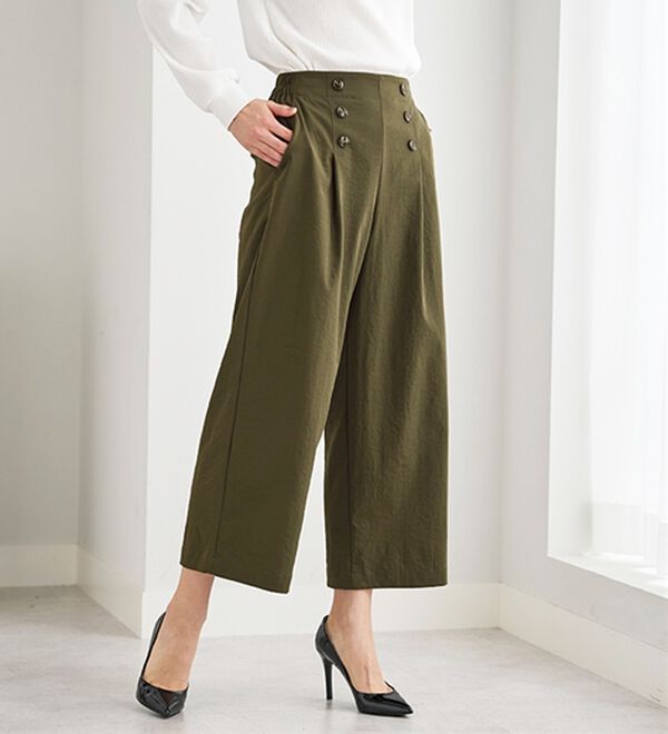 BELLUNA（ベルーナ）の「サラもち！快適ビンテージ調素材ワイドパンツ（ワイドパンツ・ガウチョ）」｜カーキ