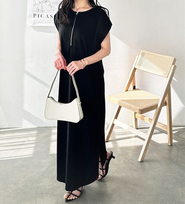 GeeRA（ジーラ）の「前後２ＷＡＹハーフジップＩラインワンピース（カットソーワンピース）」｜詳細画像