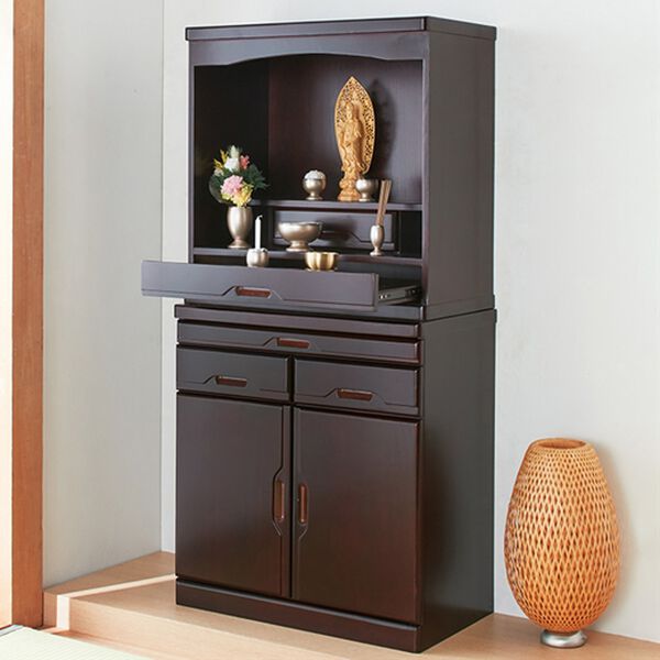 「セットでお得　天然木モダン風仏壇（仏壇・仏具）」｜ダークブラウン