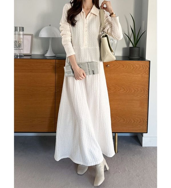 GeeRA（ジーラ）の「ポロ衿表面感素材マーメイドワンピース（カットソーワンピース）」｜詳細画像