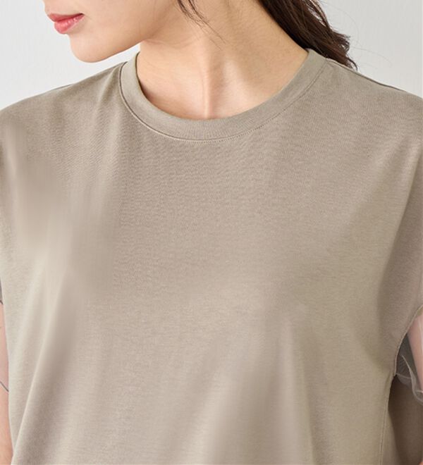 alotta（アロッタ）の「１枚でこなれ感！袖チュールデザイン綿混Ｔシャツ（Tシャツ）」｜詳細画像