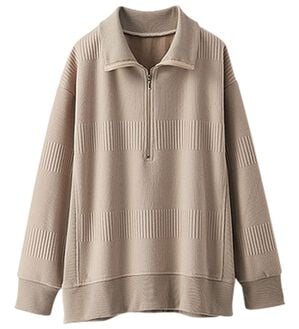 BELLUNA（ベルーナ）の「ボーダージャカードハーフジッププルオーバー（カットソー）」｜グレージュ