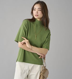 BELLUNA（ベルーナ）の「Ｔシャツが苦手な方に！ひんやり綿混ニットＴ【選べるデザイン】（ニット・セーター）」｜グリーン(ニットT)
