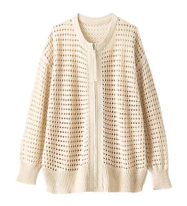 BELLUNA（ベルーナ）の「麻タッチメッシュ編ジッパー使いブルゾン（ブルゾン）」｜詳細画像