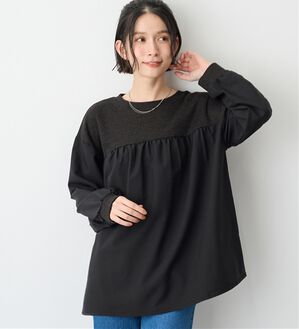 Viola e Viola（ヴィオラ エ ヴィオラ）の「アゼ編み風裏起毛　異素材切替プルオーバー（カットソー）」｜チャコール系