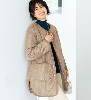 BELLUNA（ベルーナ）の「着こなし２通り！キルト&times;フェイクファーリバーシブルコート（ハーフコート）」｜モカベージュ