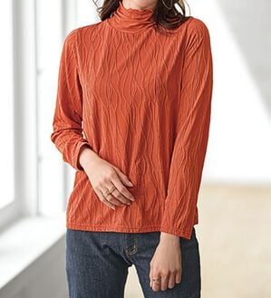 BELLUNA（ベルーナ）の「インナーで色差しジャカードプルオーバー（カットソー）」｜オレンジ