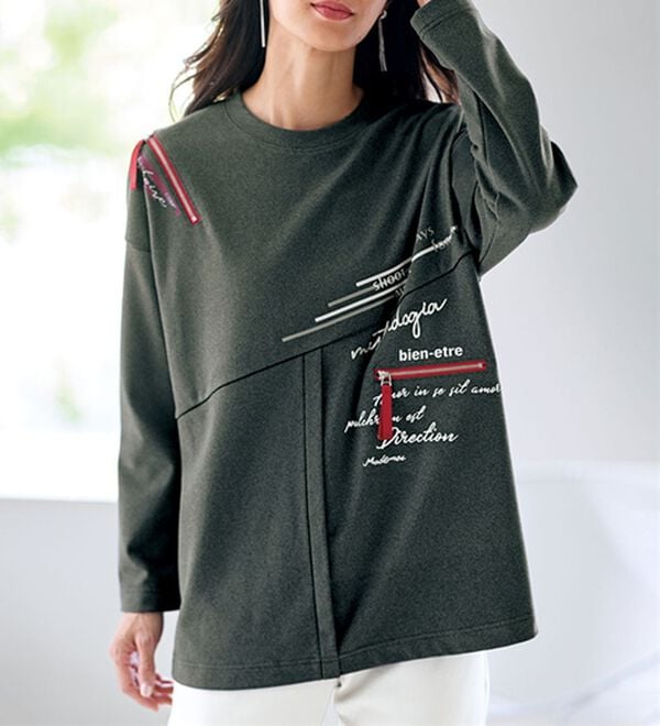 BELLUNA（ベルーナ）の「起毛カットソーデザインプルオーバー（カットソー）」｜チャコール