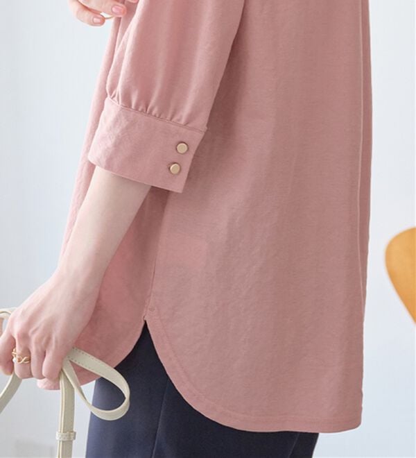 alotta（アロッタ）の「【接触冷感】６分袖衿フェイク裾ラウンドチュニック（チュニック）」｜詳細画像