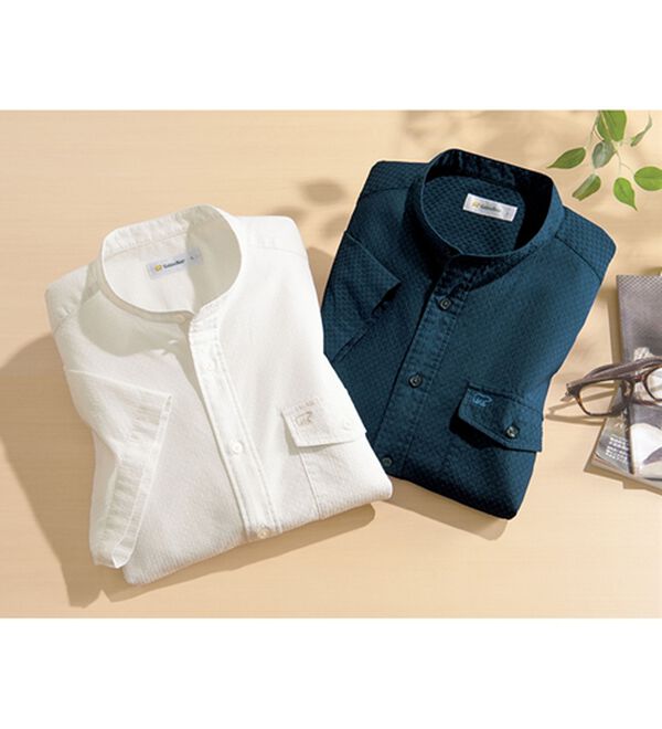 「＜ゴールデンベア＞バンドカラードビー織リラックスシャツ（メンズシャツ）」｜詳細画像