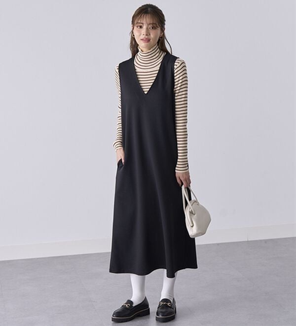 BELLUNA（ベルーナ）の「【選べる丈】シュッと体型カバー！ジャストフィットらくらくジャンパースカート（ジャンパースカート）」｜詳細画像