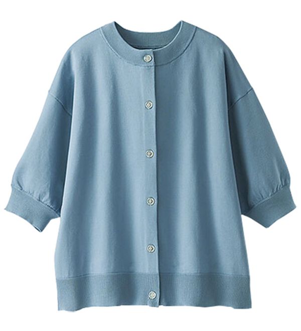 BELLUNA（ベルーナ）の「【快適Ｌａｂ．】洗える！軽い！５分袖ニットカーディガン（ニットカーディガン）」｜スモークブルー