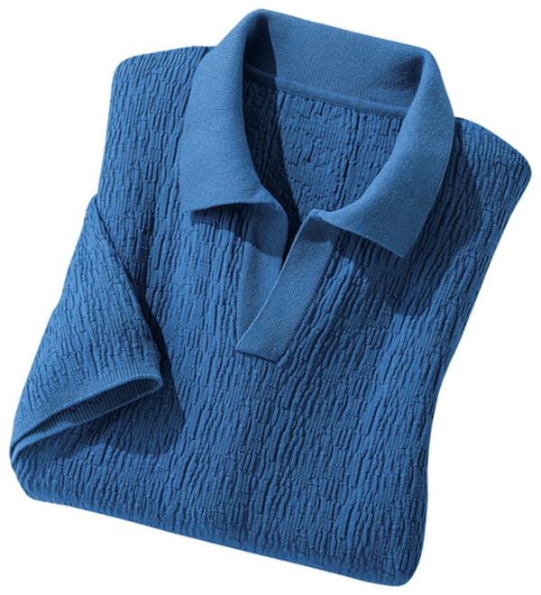 「【おじフェス着用】着映えニットポロ（メンズニット・セーター）」｜ブルー