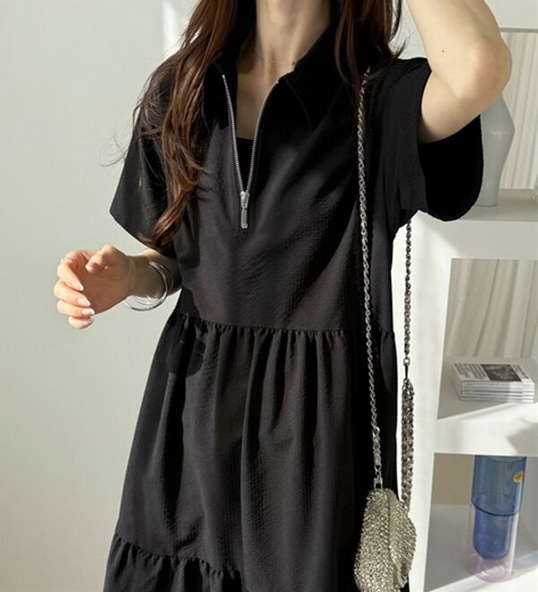 GeeRA（ジーラ）の「サッカーティアードハーフジップワンピース（その他ワンピース）」｜詳細画像