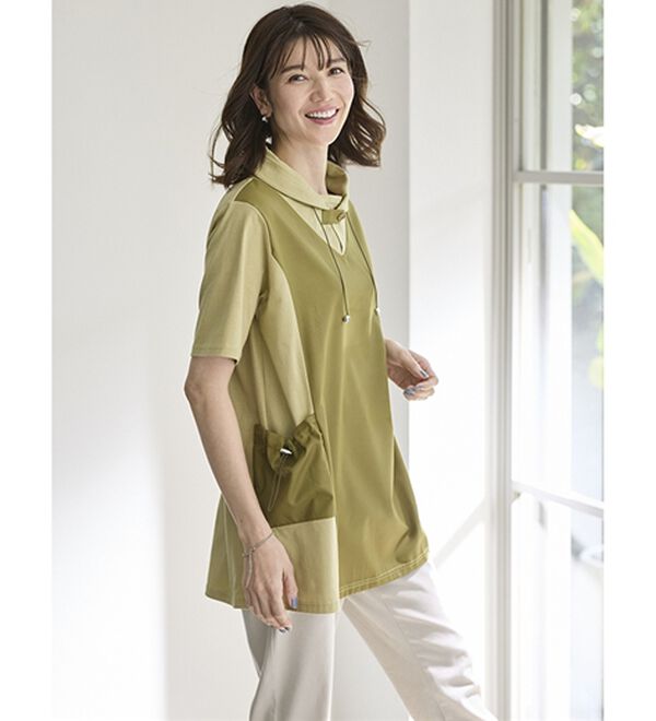 BELLUNA（ベルーナ）の「【２枚組】異素材切替フード風デザインチュニック（チュニック）」｜詳細画像