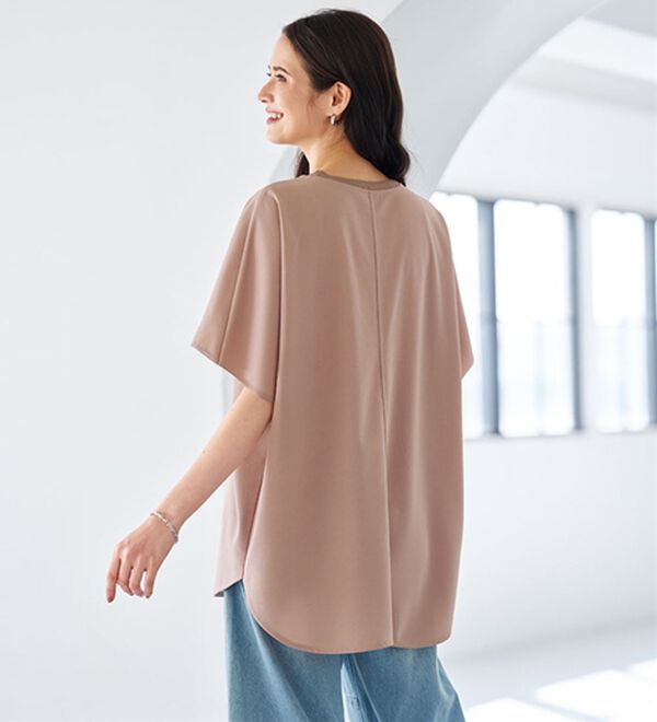 BELLUNA（ベルーナ）の「Ｔシャツ感覚なのにきちんとブラウス見え！カットジョーゼット半袖プルオーバー（カットソー）」｜詳細画像