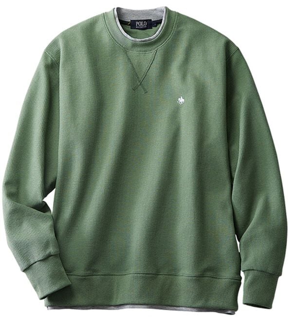 「＜ポロ・ビーシーエス＞ワッフルレイヤードトレーナー（メンズトレーナー）」｜セージ