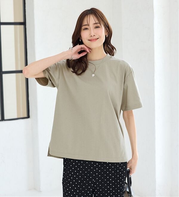 BELLUNA（ベルーナ）の「【汗ジミ対策◎】＜エアリーアイスコットン＞オーバーサイズＴシャツ【選べる袖丈】（カットソー）」｜詳細画像