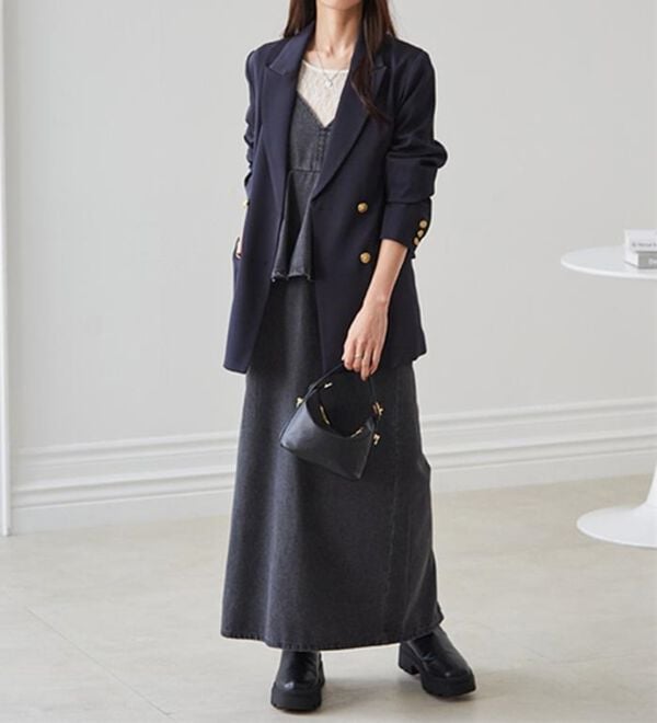 RANAN（ラナン）の「デニムペプラムキャミワンピース（ロングワンピース）」｜詳細画像