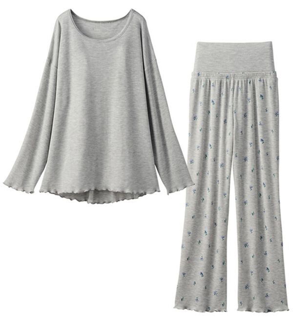 YU'NOW（ユナウ）の「【上下２点セット】ワッフルプリントルームウェア（パジャマ・ルームウェア）」｜グレー