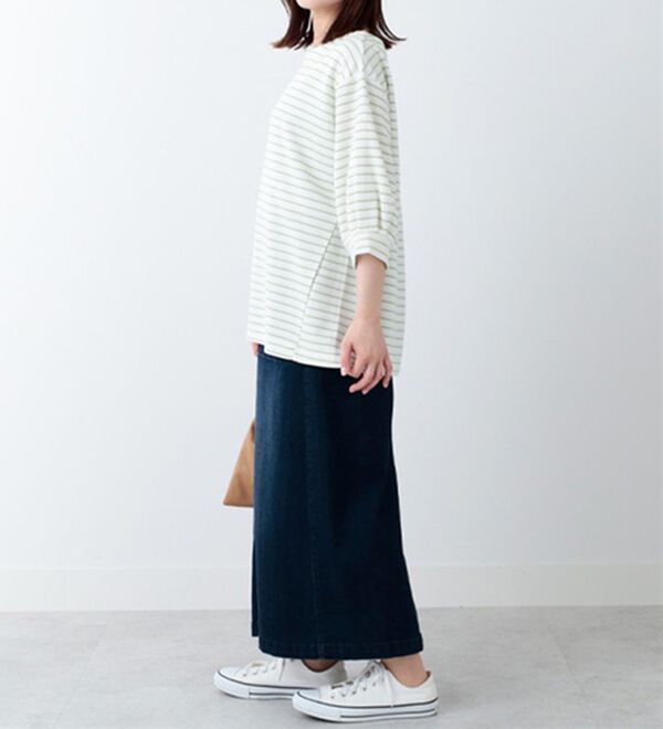 BELLUNA（ベルーナ）の「リップルボーダー袖タックプルオーバー（カットソー）」｜詳細画像